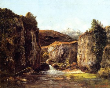  Courbet Malerei - Landschaft die Quelle unter den Felsen des Doubs Realismus Gustave Courbet Berg